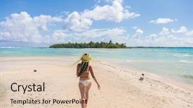  Presentation with polynesia - PPT layouts having bikini woman enjoying tropical getaway background and a lemonade colored foreground