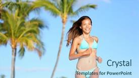  Presentation with running race - Audience pleasing PPT theme consisting of bikini woman running on beach smiling happy and on tropical summer beach with palm trees beautiful sexy mixed race asian caucasian girl in her 20s image from hawaii backdrop and a sky blue colored foreground