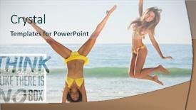  Presentation with think - Theme enhanced with bikinis jumping and doing handstand background and a sky blue colored foreground