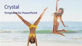  Presentation with friends - Theme having bikinis jumping and doing handstand background and a sky blue colored foreground