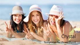 Presentation with holidays - Slide set featuring bikinis sunbathing on the beach background and a coral colored foreground