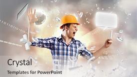  Presentation with engineering engineer or safety officer - Presentation theme consisting of bile - image of young man engineer background and a  colored foreground