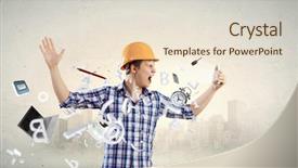  Presentation with engineering desk of civil engineer - PPT theme featuring bile - image of young man engineer background and a lemonade colored foreground