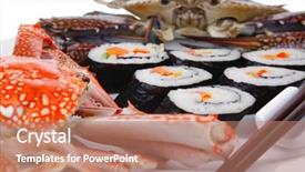  Presentation with salmon dish - Presentation enhanced with bile - japanese traditional cuisine - california background and a  colored foreground