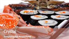  Presentation with salmon dish - Presentation theme consisting of bile - japanese traditional cuisine - california background and a  colored foreground