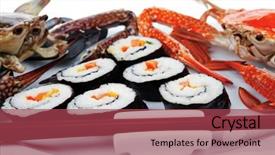  Presentation with salmon dish - Amazing slide deck having bile - japanese traditional cuisine - california backdrop and a  colored foreground