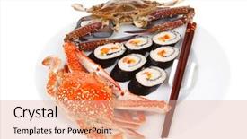  Presentation with salmon dish - Theme featuring bile - maki sushi maki rolls background and a  colored foreground