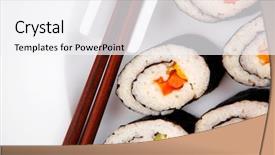  Presentation with salmon dish - Colorful presentation design enhanced with bile - maki sushi maki rolls backdrop and a  colored foreground