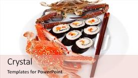  Presentation with salmon dish - Presentation featuring bile - maki sushi maki rolls background and a  colored foreground