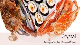  Presentation with salmon dish - Slides enhanced with bile - maki sushi maki rolls background and a  colored foreground