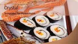  Presentation with salmon dish - PPT theme with bile - maki sushi maki rolls background and a coral colored foreground