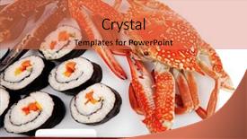  Presentation with salmon dish - Amazing PPT theme having bile - maki sushi maki rolls backdrop and a coral colored foreground