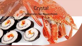  Presentation with salmon dish - Colorful presentation theme enhanced with bile - maki sushi maki rolls backdrop and a coral colored foreground
