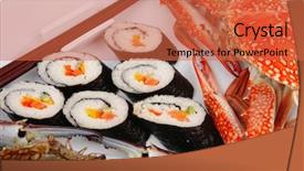  Presentation with salmon dish - Amazing PPT theme having bile - maki sushi maki rolls backdrop and a  colored foreground