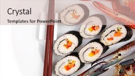  Presentation with salmon dish - PPT layouts enhanced with bile - maki sushi maki rolls background and a  colored foreground