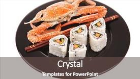  Presentation with salmon dish - Theme with bile - sushi maki roll with vegetables background and a  colored foreground