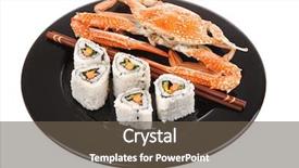  Presentation with salmon dish - Colorful PPT theme enhanced with bile - sushi maki roll with vegetables backdrop and a  colored foreground