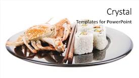  Presentation with salmon dish - Presentation featuring bile - sushi maki roll with vegetables background and a  colored foreground