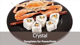  Presentation with salmon dish - Presentation enhanced with bile - sushi maki roll with vegetables background and a  colored foreground