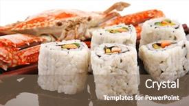  Presentation with salmon dish - Slide deck with bile - sushi maki roll with vegetables background and a  colored foreground