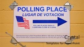  Presentation with fire station - PPT theme consisting of polling place sign outside background and a coral colored foreground