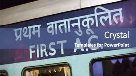  Presentation with train - Audience pleasing PPT layouts consisting of bilingualdetails - text detail of a train backdrop and a ocean colored foreground