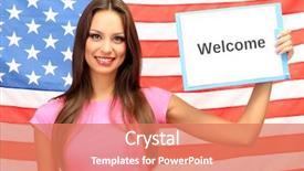  Presentation with free american flag - Amazing slide deck having exchange program - young woman young woman holding backdrop and a coral colored foreground
