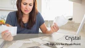  Presentation with stressed - Presentation theme featuring bill - young woman getting stressed background and a soft green colored foreground