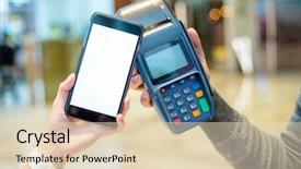  Presentation with pay - Colorful PPT layouts enhanced with bill by mobile phone backdrop and a  colored foreground