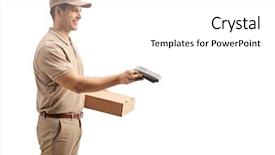  Presentation with terminal - Beautiful theme featuring bill lading - delivery man holding payment terminal backdrop and a white colored foreground