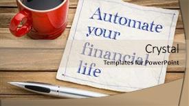  Presentation with napkin - PPT theme having bill payment - automate your financial life advice background and a soft green colored foreground