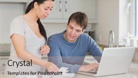  Presentation with two people holding hands - Beautiful PPT theme featuring bill payment - two people working on finances backdrop and a  colored foreground