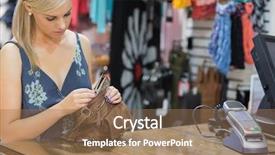  Presentation with boutique - Cool new slides with bill payment - woman standing at the counter backdrop and a coral colored foreground