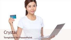  Presentation with earn money for shopping online - PPT layouts enhanced with bill payment - woman use online shopping background and a lemonade colored foreground