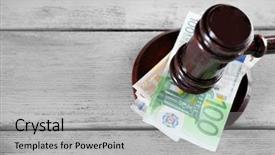  Presentation with gavel - PPT theme enhanced with bill rights - gavel and money on wooden background and a  colored foreground