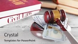  Presentation with gavel - Presentation enhanced with bill rights - gavel with books and money background and a  colored foreground