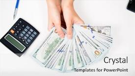  Presentation with money - Slide deck having bill rights - hands with money background and a light gray colored foreground