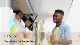  Presentation with food truck - Beautiful slides featuring male customer looking at billboard backdrop and a soft green colored foreground