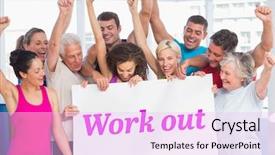  Presentation with people management word cloud - Amazing presentation theme having billboard at gym against white backdrop and a lavender colored foreground