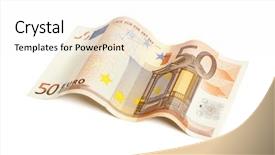  Presentation with euro - Colorful PPT layouts enhanced with billet - 50 euro bill in wave backdrop and a  colored foreground