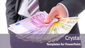  Presentation with banknotes - Presentation design enhanced with billet - businessman holding many euro banknotes background and a violet colored foreground