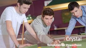  Presentation with billiard pool game nine ball - PPT layouts enhanced with billiard balls - men playing pool background and a coral colored foreground