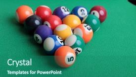  Presentation with billiard - Presentation featuring billiard balls on a green background and a ocean colored foreground