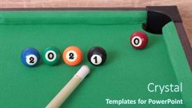  Presentation with billiard - Cool new slide deck with billiard-balls-on-green-table backdrop and a ocean colored foreground