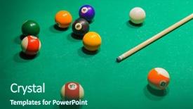  Presentation with billiard - Theme with billiard balls on pool green background and a ocean colored foreground
