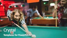  Presentation with billiard - Amazing PPT layouts having billiard bar- woman playing snooker backdrop and a teal colored foreground