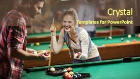  Presentation with billiard pool game nine ball - Colorful presentation theme enhanced with billiard game- couple having fun backdrop and a tawny brown colored foreground