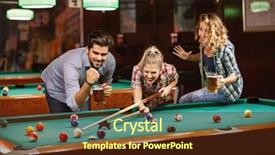  Presentation with billiard - Slides featuring billiard game- young friends playing background and a tawny brown colored foreground