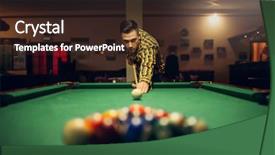  Presentation with billiard - Presentation consisting of billiard player with cue aiming background and a wine colored foreground