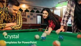  Presentation with billiard - Beautiful PPT layouts featuring billiard players with cues backdrop and a ocean colored foreground